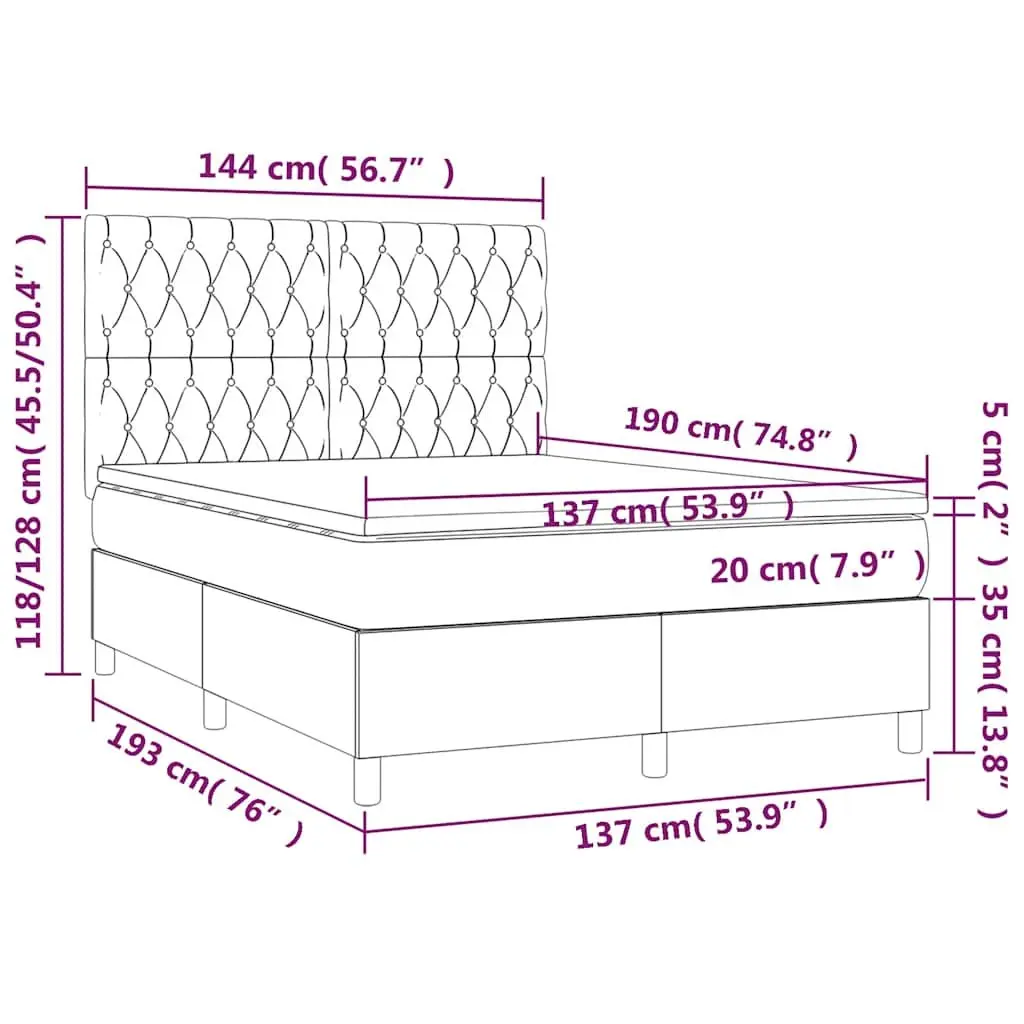 Double Bed Box Spring with Pocket Spring Mattress Adjustable Velvet Headboard LED Lighting Black