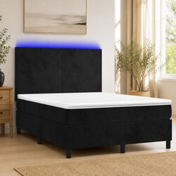 Queen Size Box Spring Bed with Pocket Spring Mattress LED Headboard Black Velvet