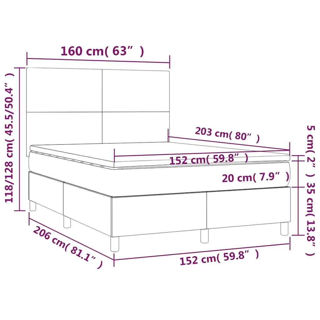 Queen Size Box Spring Bed with Pocket Spring Mattress LED Headboard Black Velvet