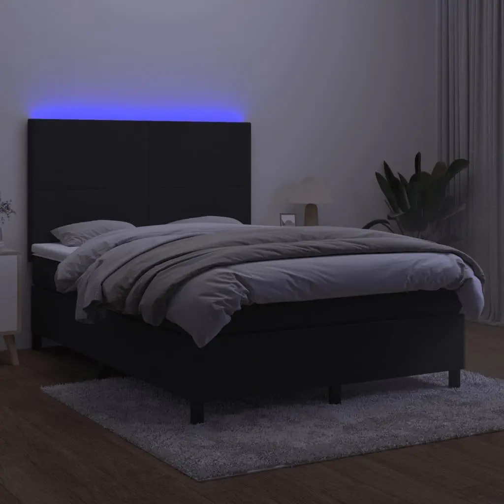 Queen Size Box Spring Bed with Pocket Spring Mattress LED Headboard Black Velvet