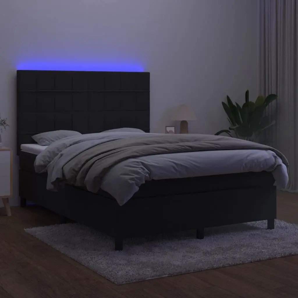 Box Spring Bed Pocket Spring Mattress Queen Size Black Velvet LED Headboard