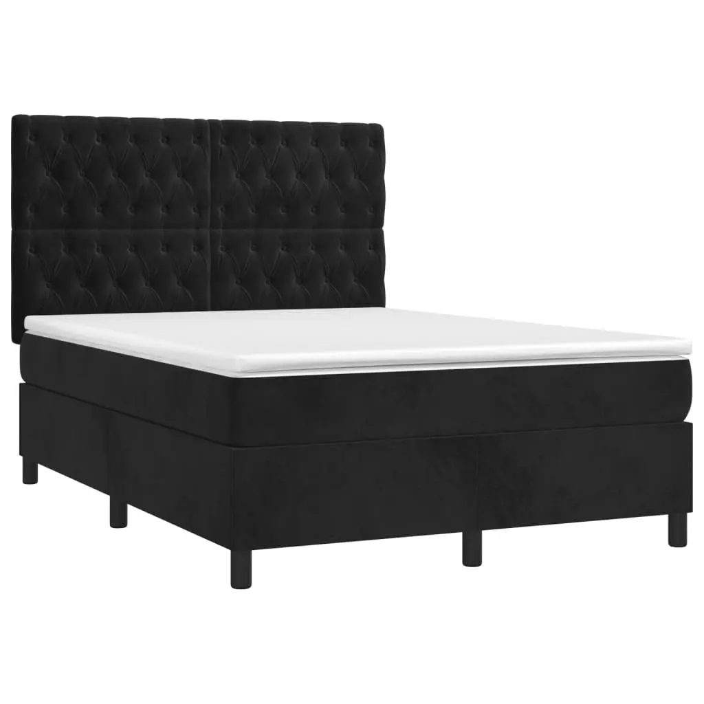 Queen Size Box Spring Bed with Pocket Spring Mattress Adjustable Velvet Headboard Black