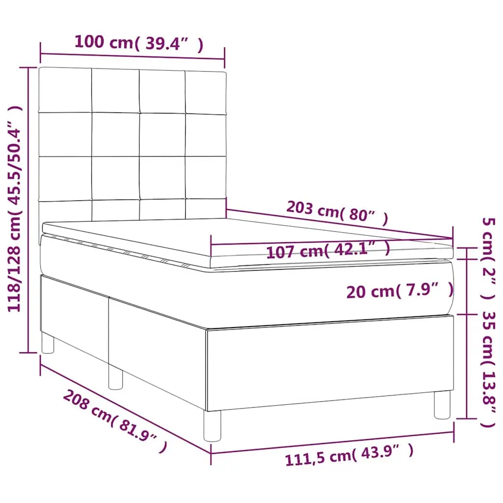 Box Spring Bed with Pocket Spring Mattress King Single Size Black Velvet Headboard