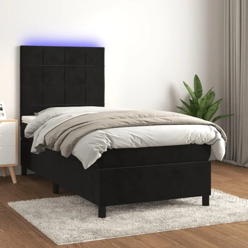 Box Spring Bed with Pocket Spring Mattress King Single Size Black Velvet Headboard