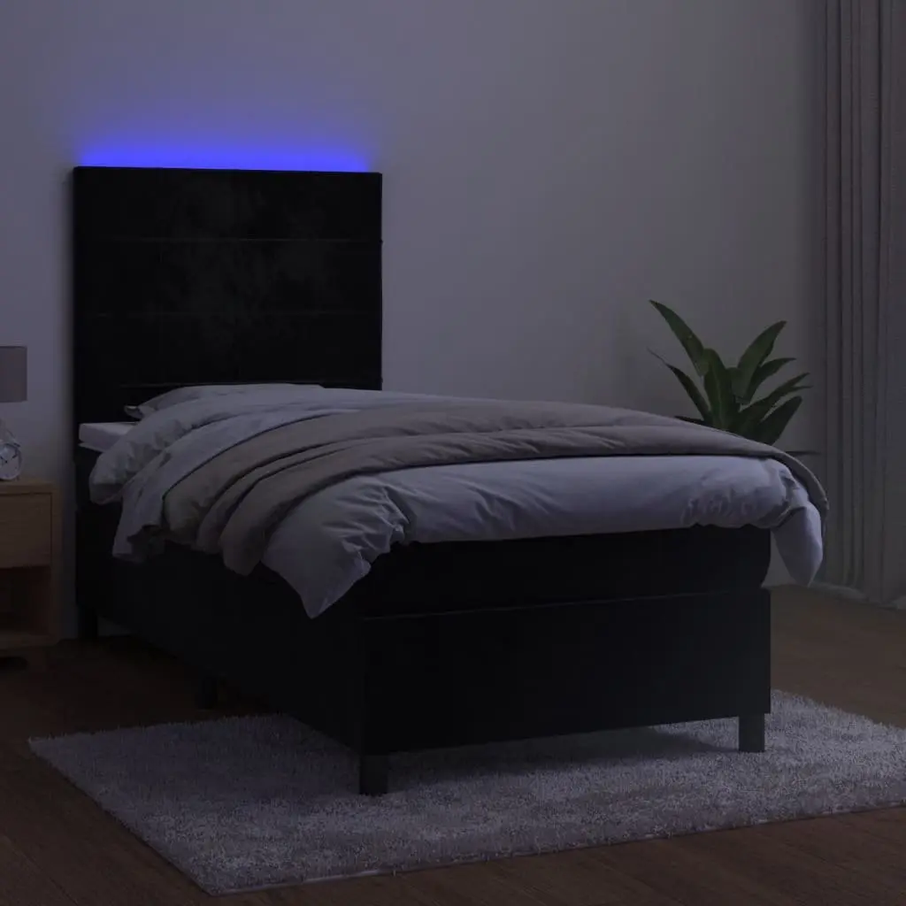 Box Spring Bed with Pocket Spring Mattress King Single Size Black Velvet Headboard