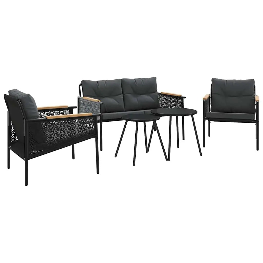 5 Piece Balcony Furniture Set Outdoor Patio Steel Frame Cushions Black