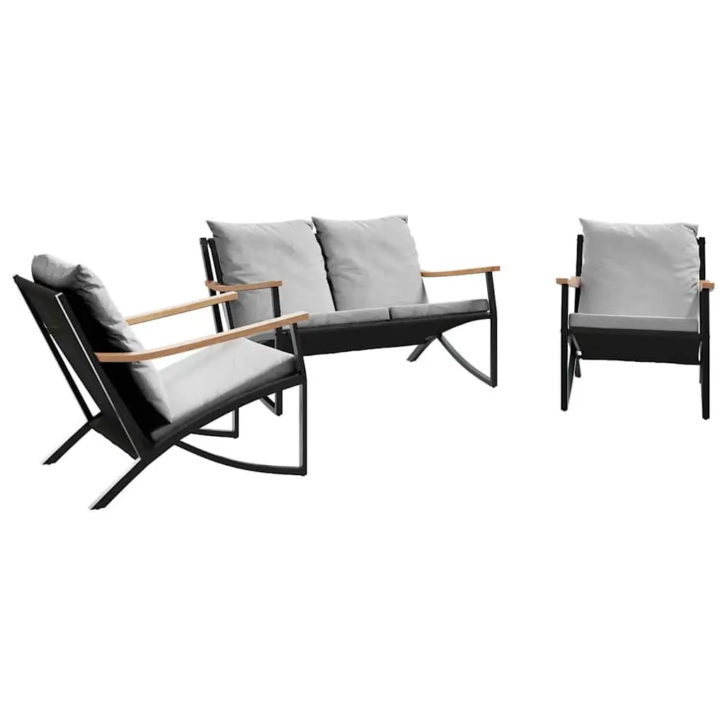 3 Piece Outdoor Balcony Furniture Set Patio Seating Black Steel Frame