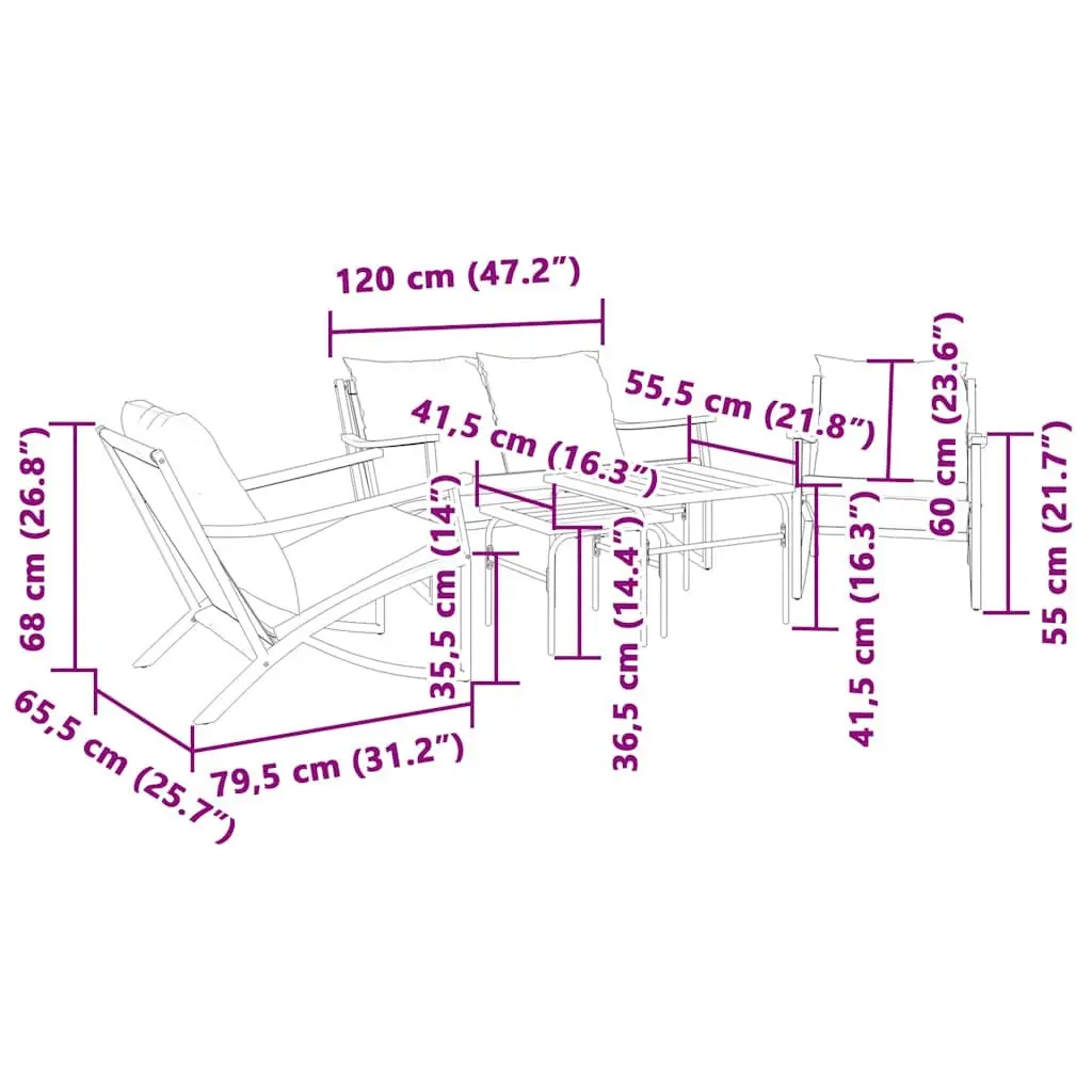5 Piece Balcony Furniture Set Outdoor Patio Garden Black Steel Cushions