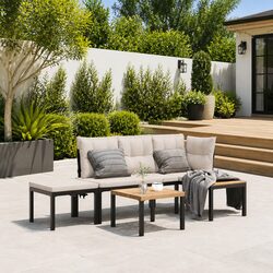 Practical 4-Piece Garden Bench Set with Cushions and Side Table