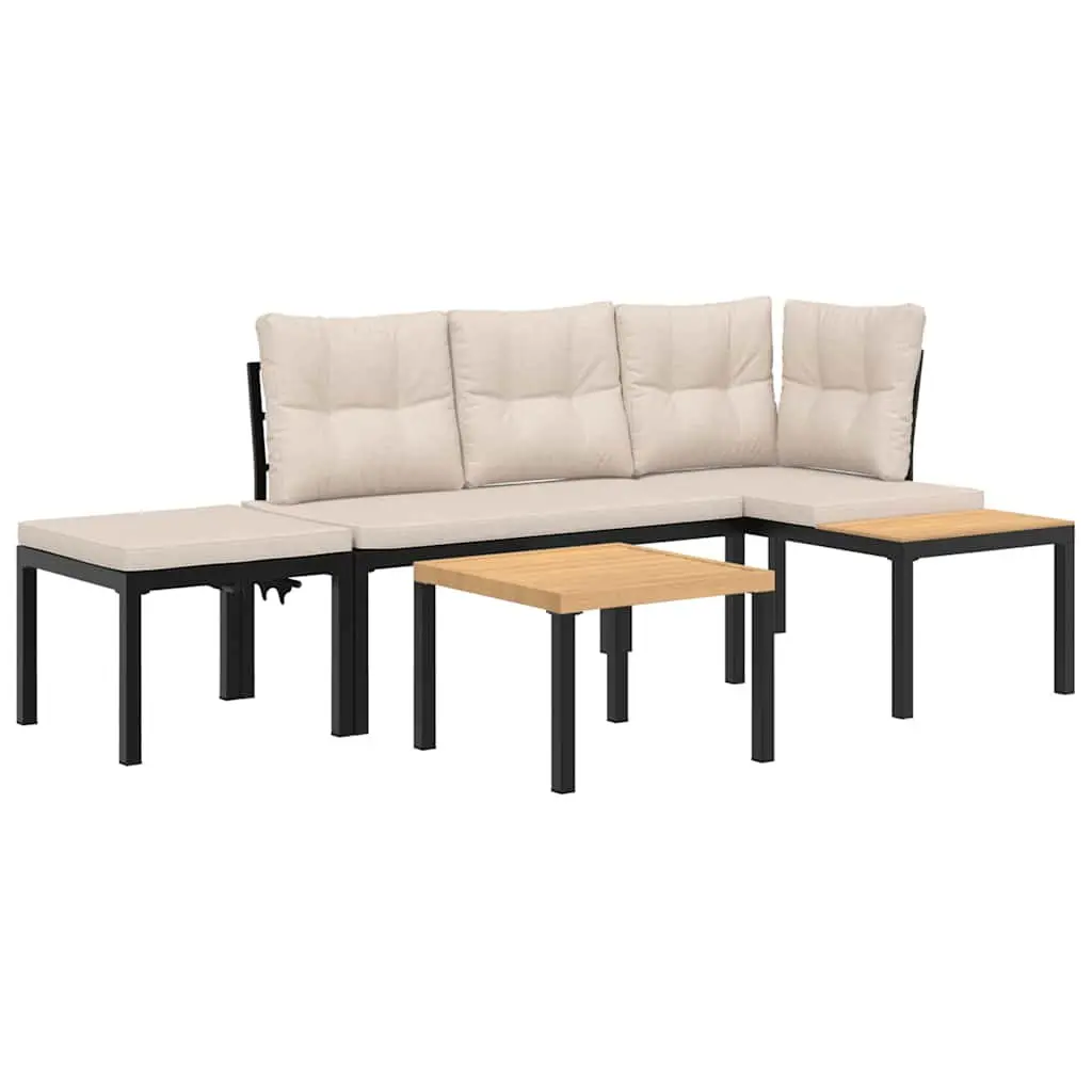 4-Piece Garden Bench Set with Cushions and Side Table