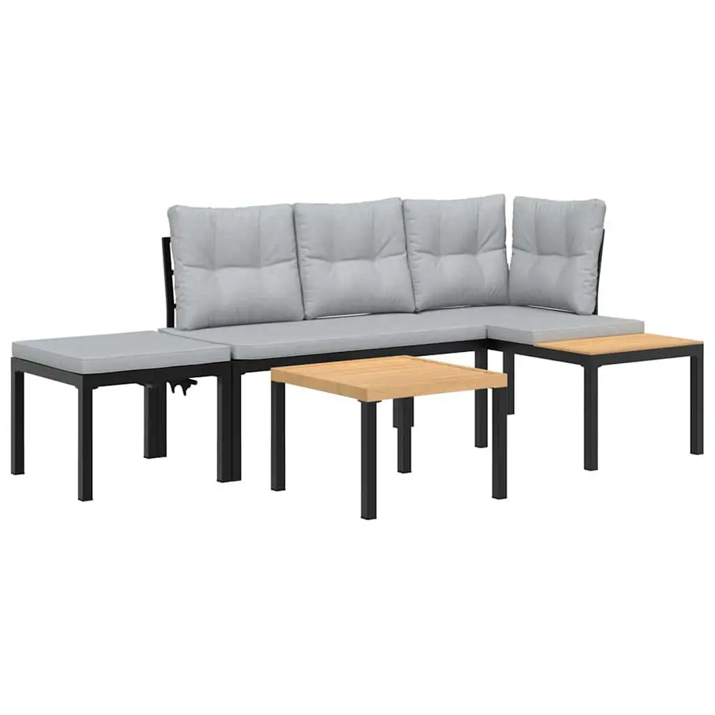Outdoor Garden Bench Set 4 Piece Cushioned Black Steel