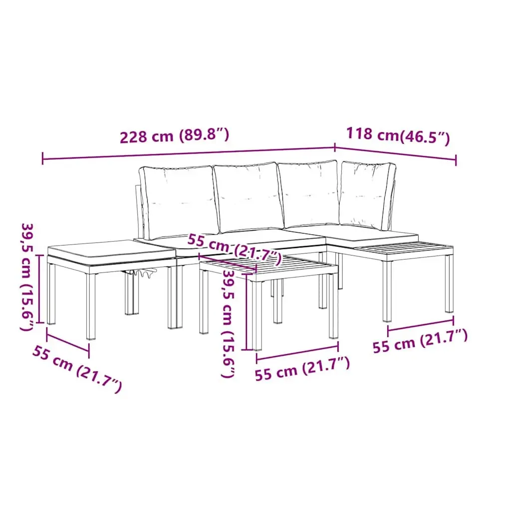 Outdoor Garden Bench Set 4 Piece Cushioned Black Steel
