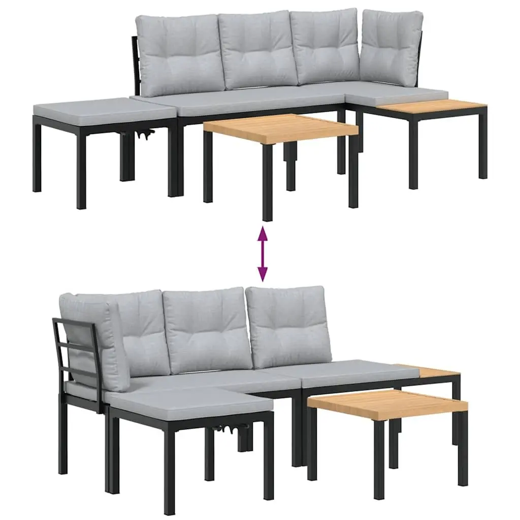 Outdoor Garden Bench Set 4 Piece Cushioned Black Steel