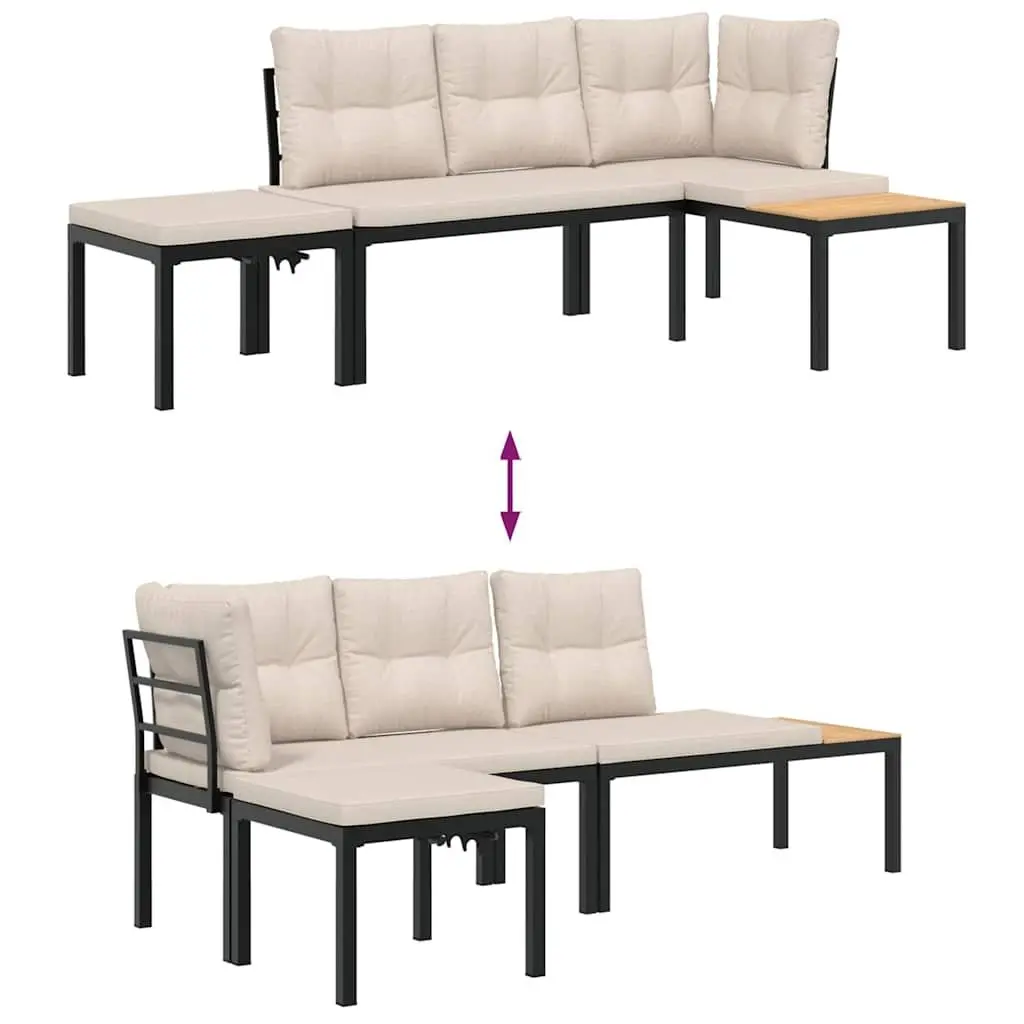 Garden Bench Set Outdoor Furniture 3 Pieces Cushions Black Steel Frame