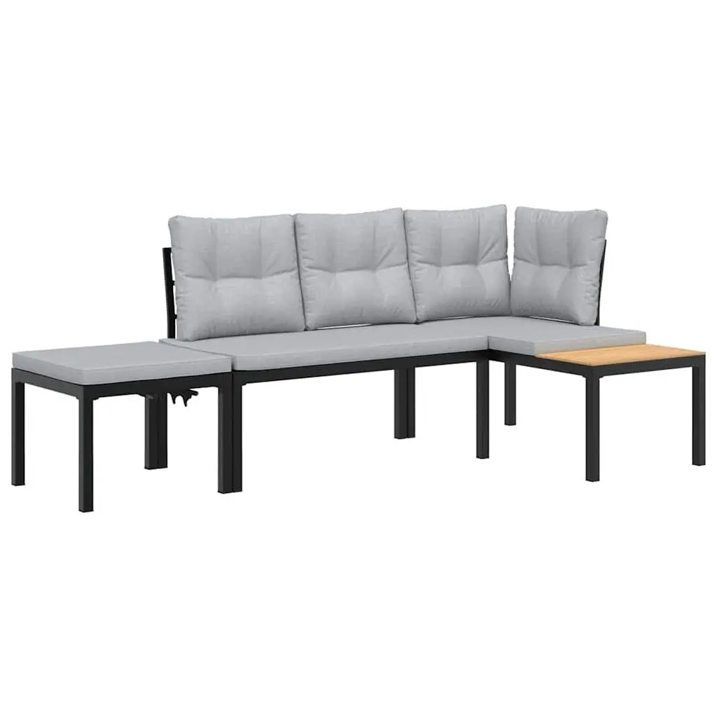 Garden Bench Set 3 pcs Outdoor Furniture with Cushions Black Steel Frame