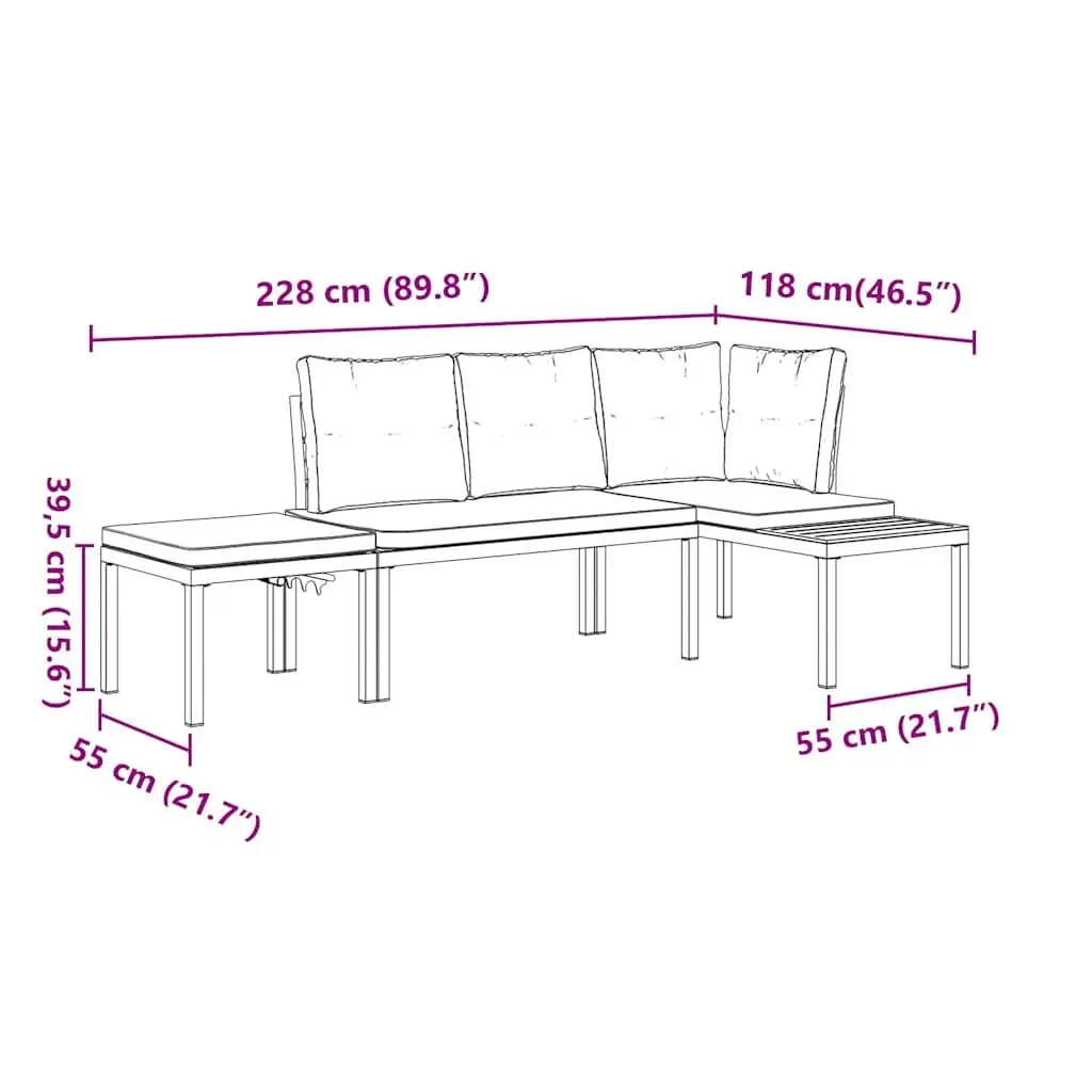 Garden Bench Set 3 pcs Outdoor Furniture with Cushions Black Steel Frame