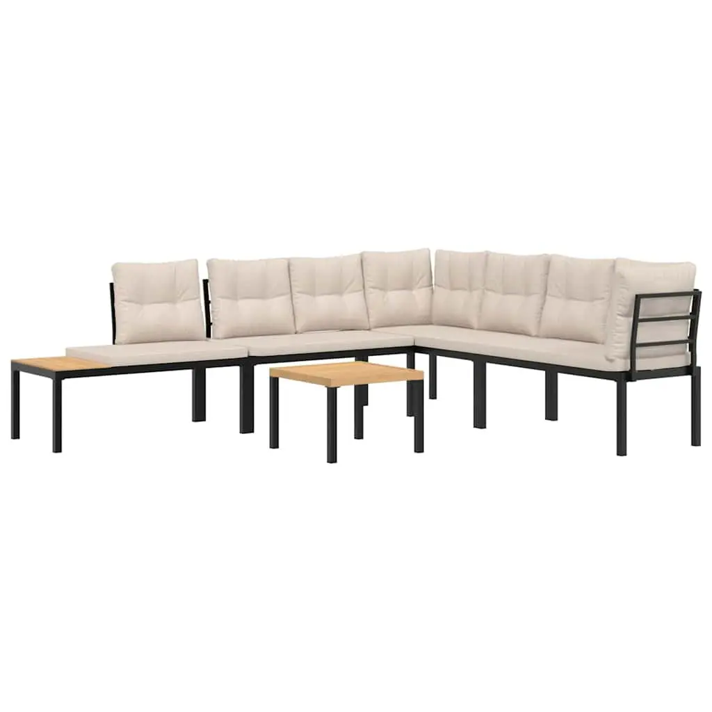 Garden Bench Set 5 Pieces Black Powder-Coated Steel Frame with Cushions