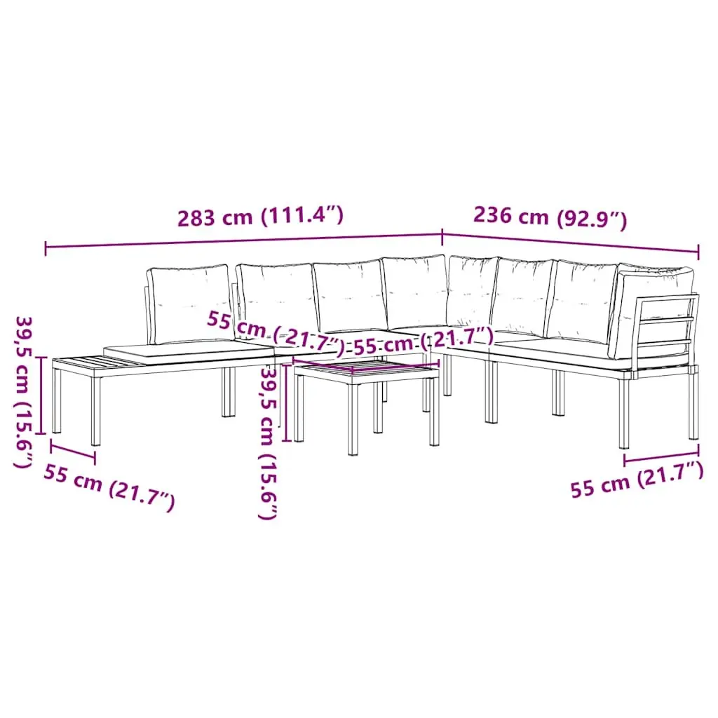 Garden Bench Set 5 Pieces Black Powder-Coated Steel Frame with Cushions