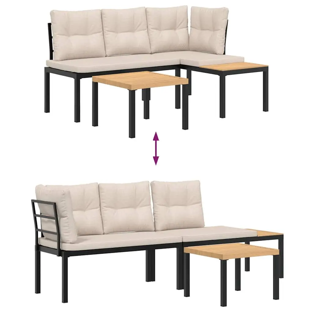 Patio Furniture Set 3 Piece Cushioned Steel Frame Garden Bench Black Outdoor