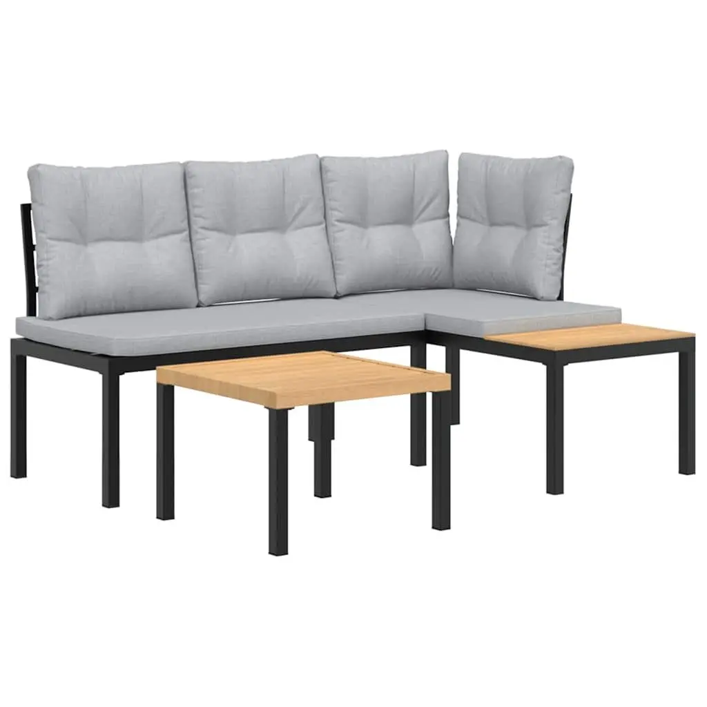 Garden Bench Set Outdoor Furniture 3 Piece with Side Table Cushions Black