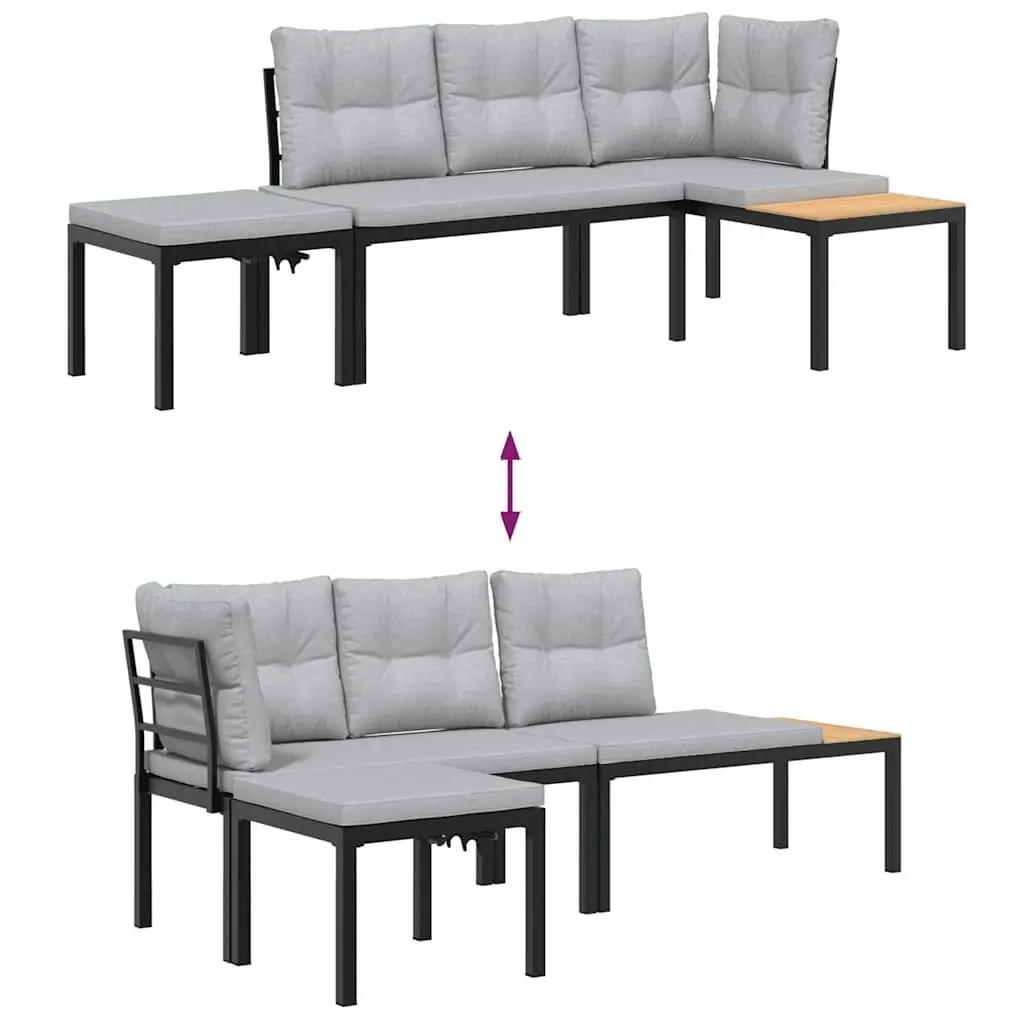 Garden Bench Set Outdoor Furniture 3 Piece with Side Table Cushions Black