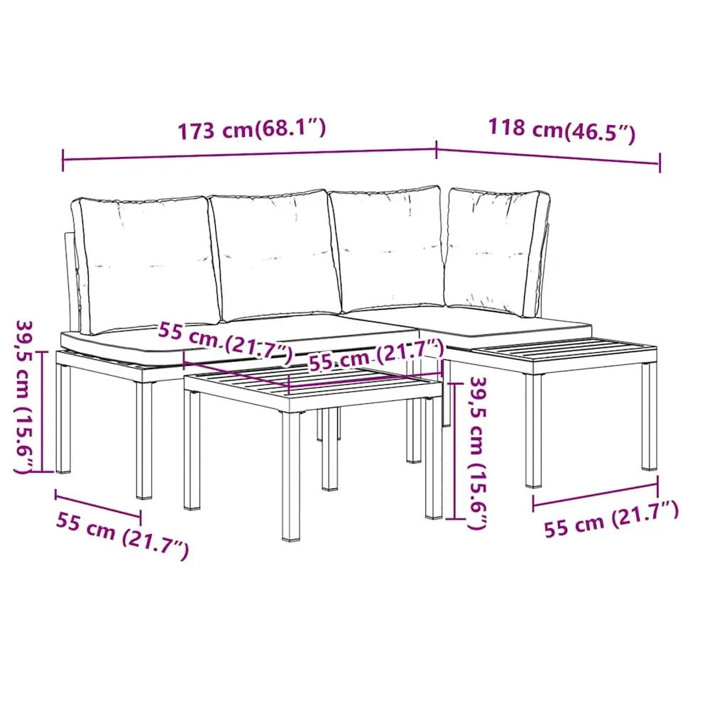 Garden Bench Set Outdoor Furniture 3 Piece with Side Table Cushions Black