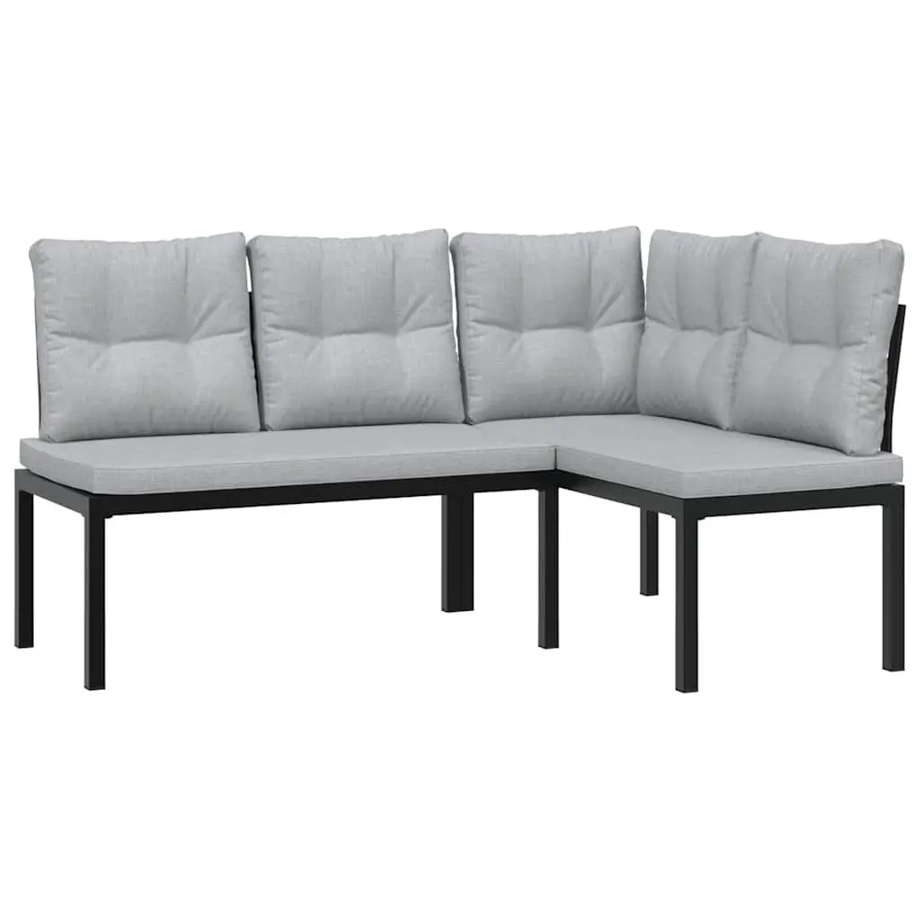 Patio Furniture Garden Bench Set 3 Pieces Black Steel Frame Outdoor Cushions