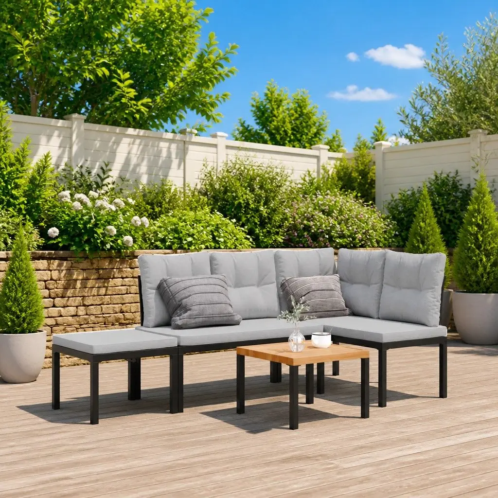 Garden Bench Set Outdoor Furniture 4 Pieces Black with Cushions