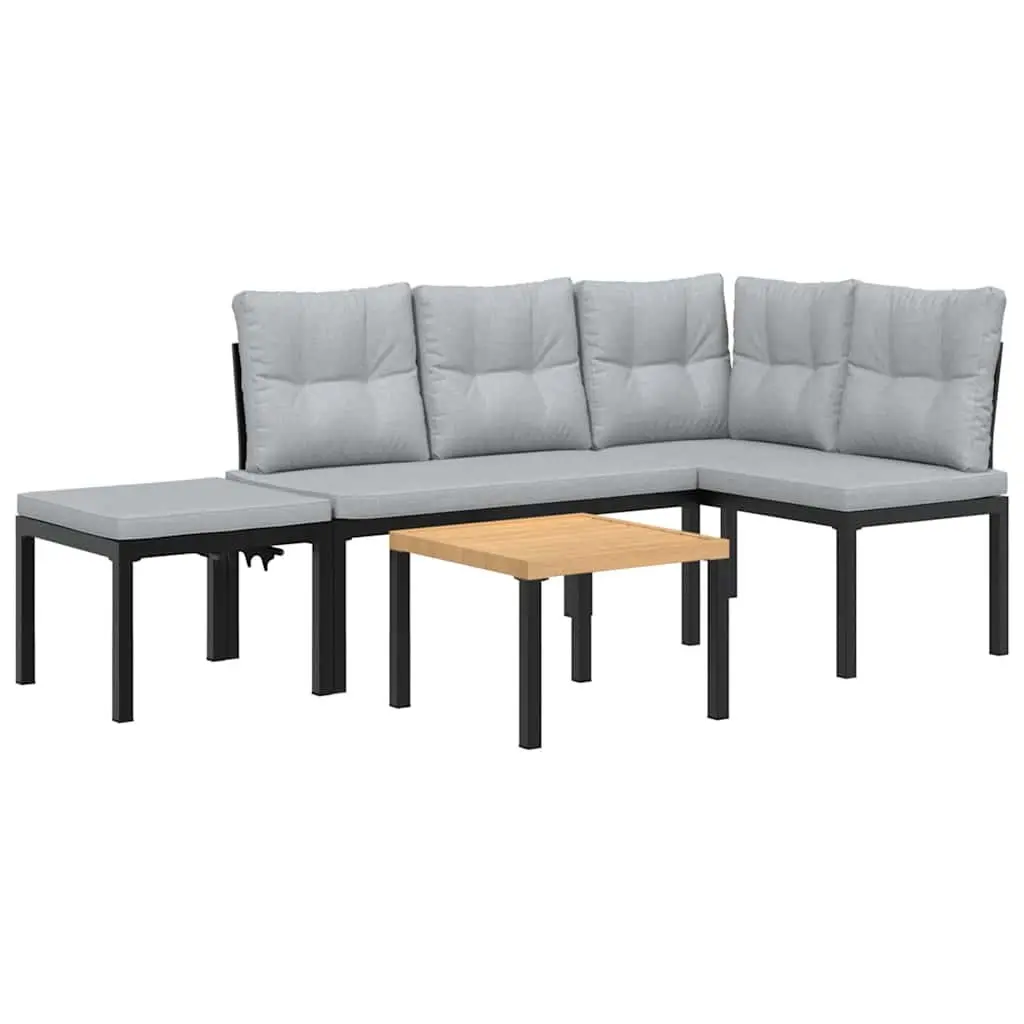 Garden Bench Set Outdoor Furniture 4 Pieces Black with Cushions