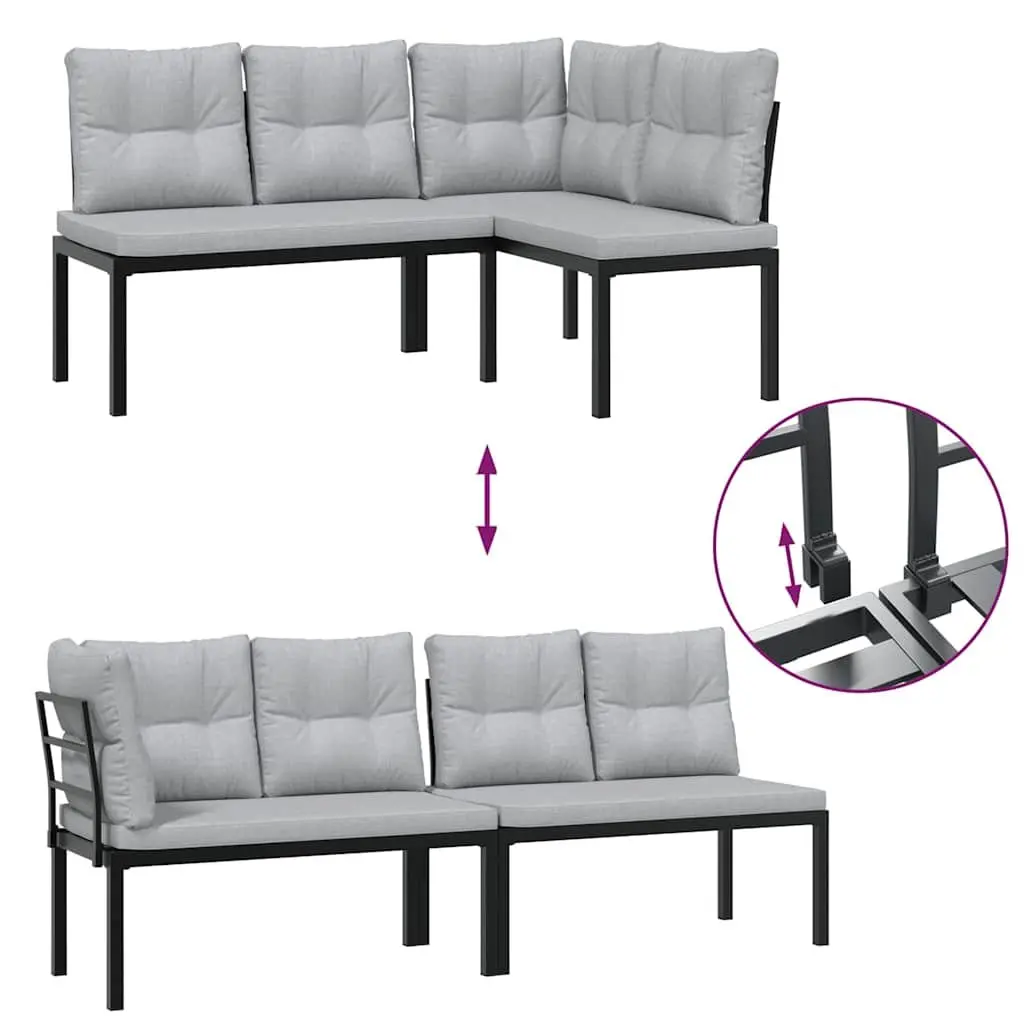 Garden Bench Set Outdoor Furniture 4 Pieces Black with Cushions