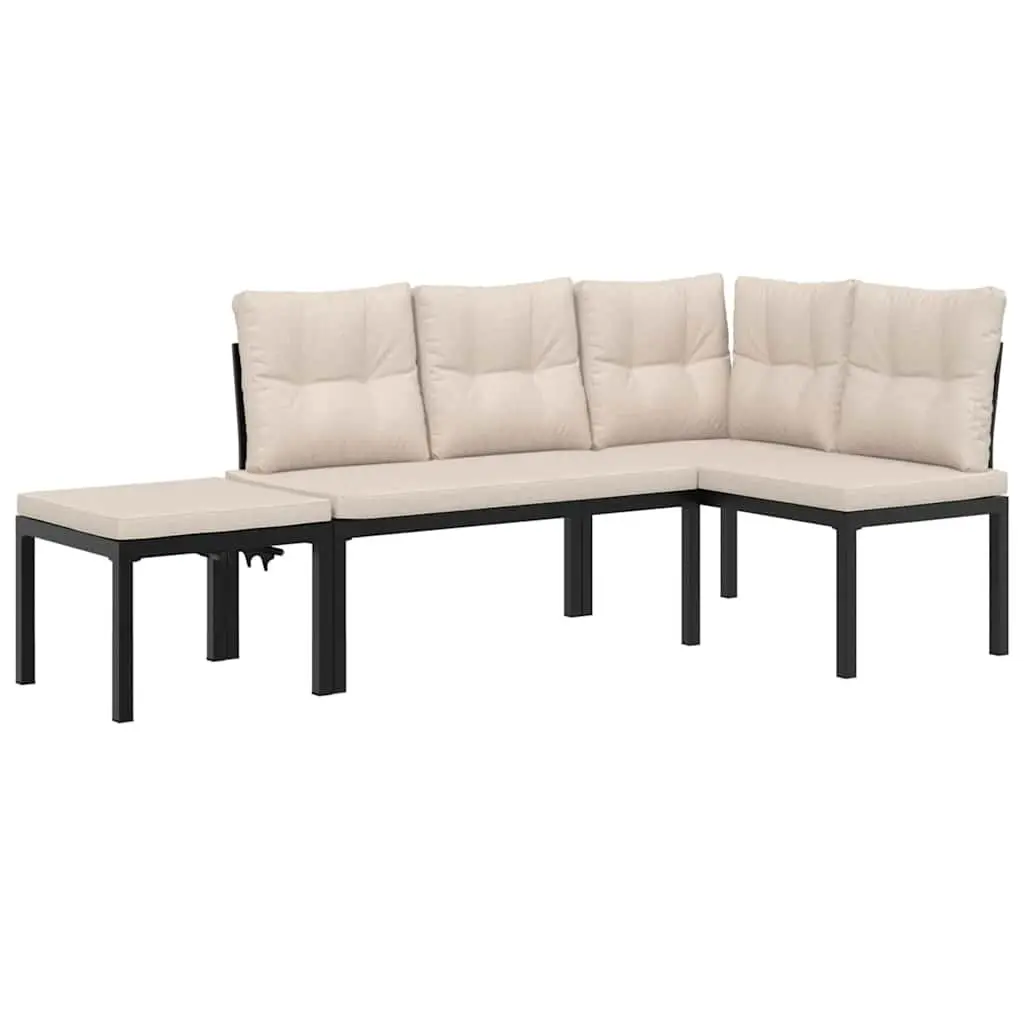 Garden Bench Set 3 Pieces Outdoor Seating Black Powder-coated Steel with Cushions