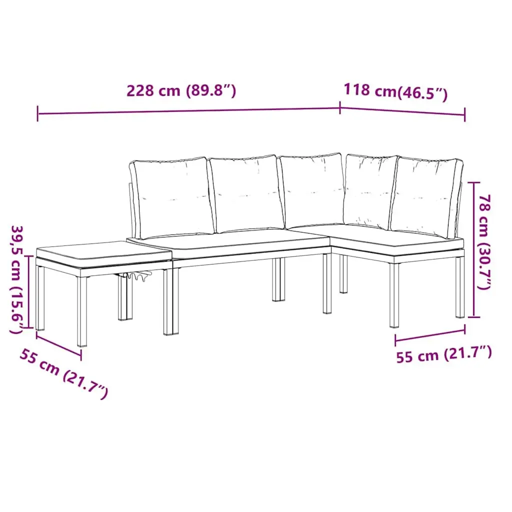 Garden Bench Set 3 Pieces Outdoor Seating Black Powder-coated Steel with Cushions