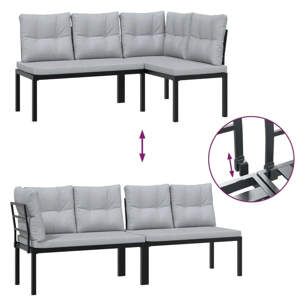 Garden Bench Set Outdoor Seating 3 Piece Black