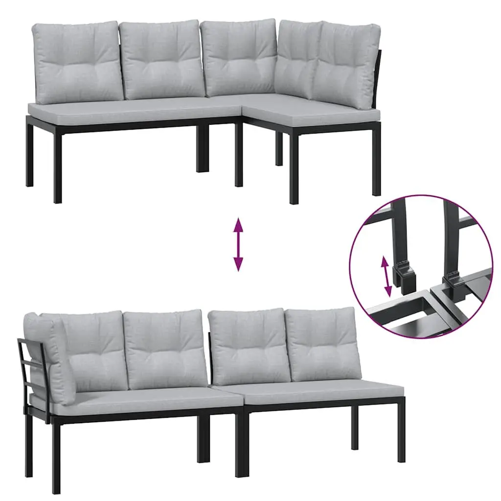 Garden Sofa Set Modular Outdoor Furniture 7 Piece Black Steel Frame Patio Seating