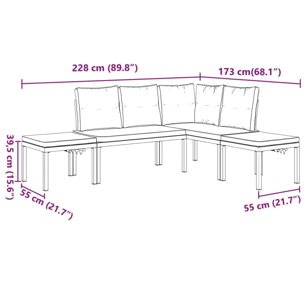 4 Piece Garden Sofa Set Outdoor Furniture Light Grey Patio Seating with Cushions