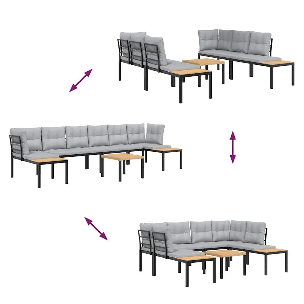 5 Piece Garden Sofa Set Outdoor Light Grey Powder-coated Steel with Cushions
