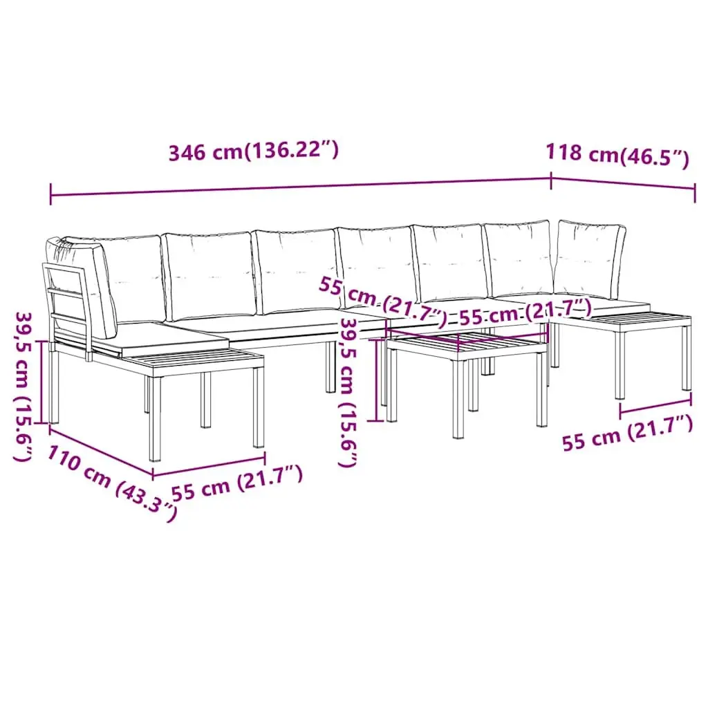 5 Piece Garden Sofa Set Outdoor Light Grey Powder-coated Steel with Cushions