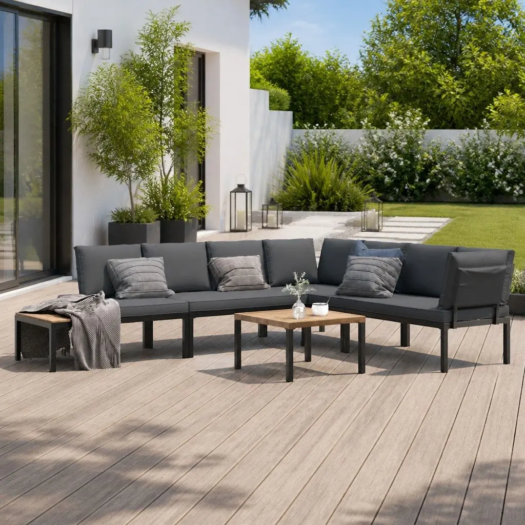 Garden Sofa Set 5 Piece Outdoor Furniture Modular Aluminium Black with Cushions