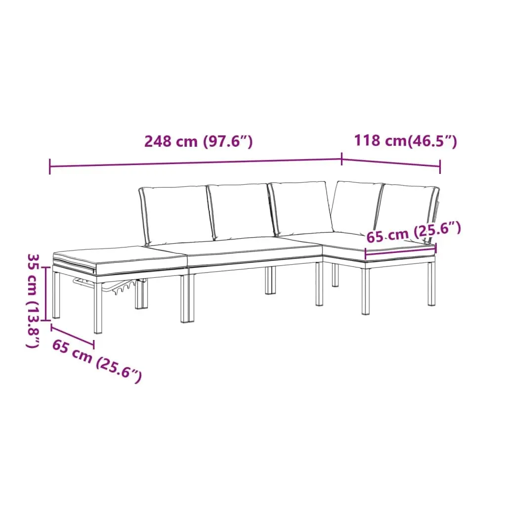 Garden Sofa Set Modular Outdoor Furniture 3 Piece Black Aluminium Cushions