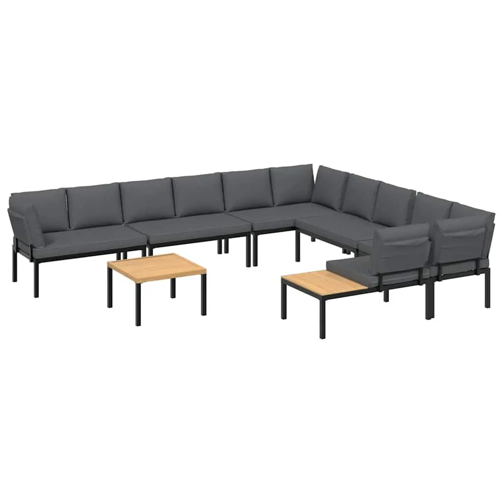 7 Piece Outdoor Garden Sofa Set Aluminium Cushions Black