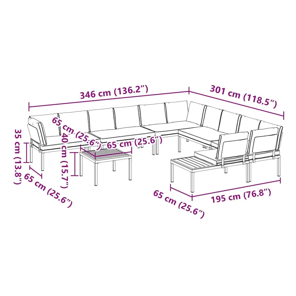 7 Piece Outdoor Garden Sofa Set Aluminium Cushions Black