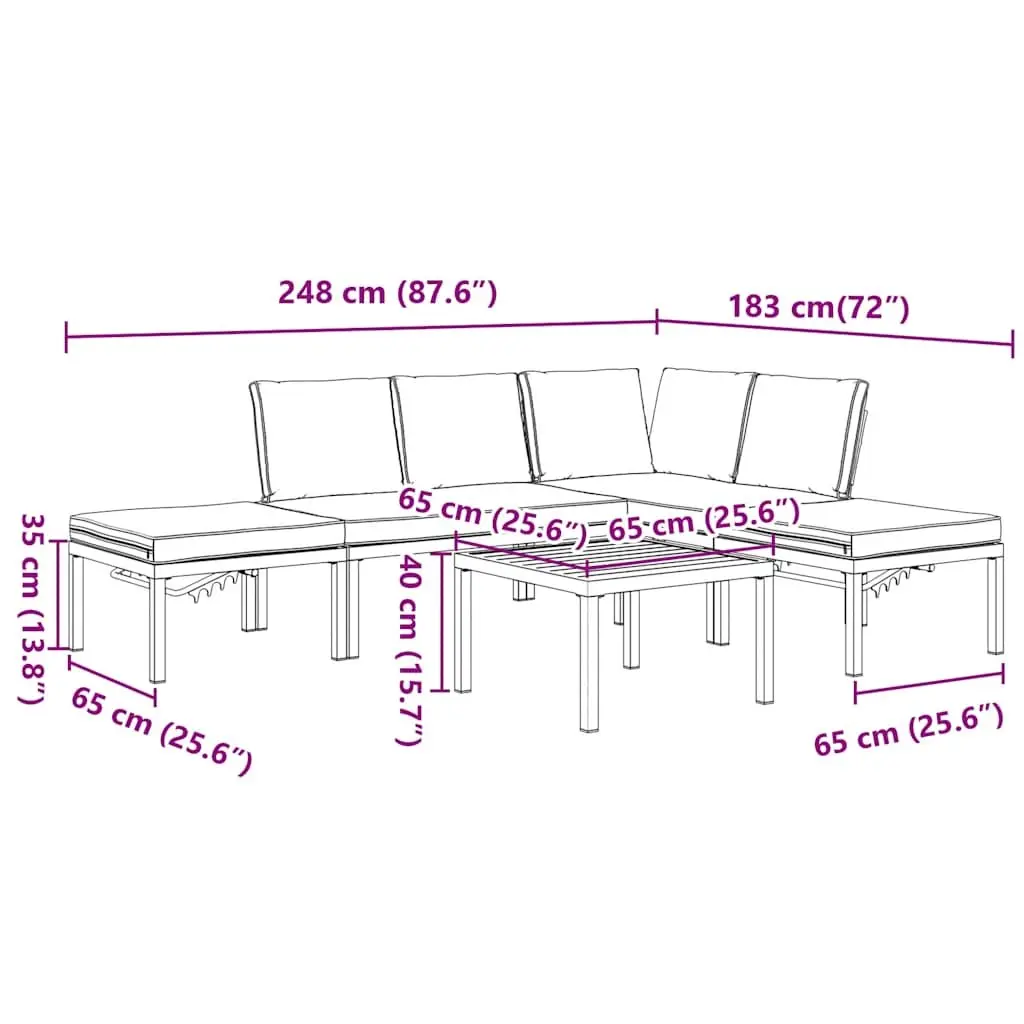 Outdoor Garden Sofa Set 5 Piece Patio Furniture Black Aluminium Modular Design