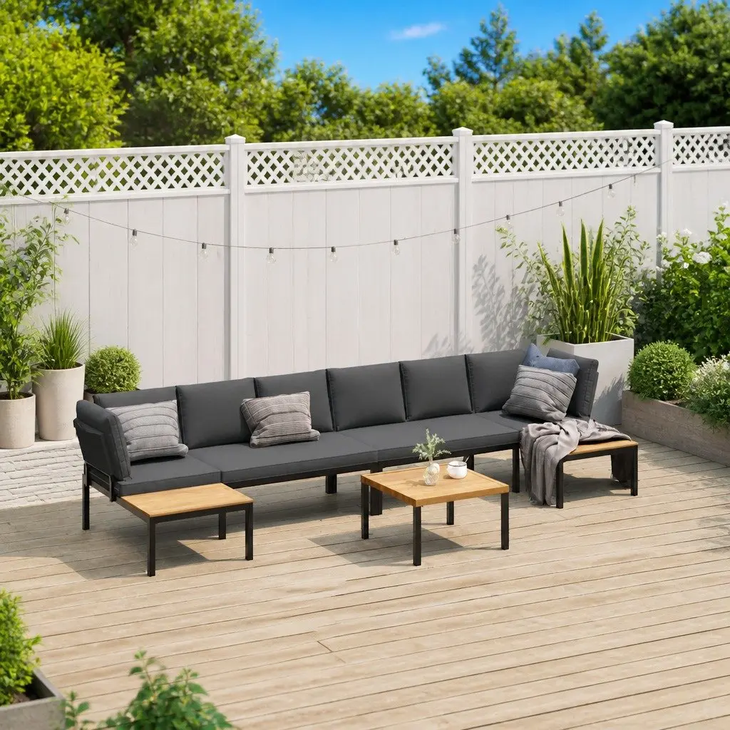 Garden Sofa Set 5 Piece Black Aluminium Outdoor Furniture with Cushions