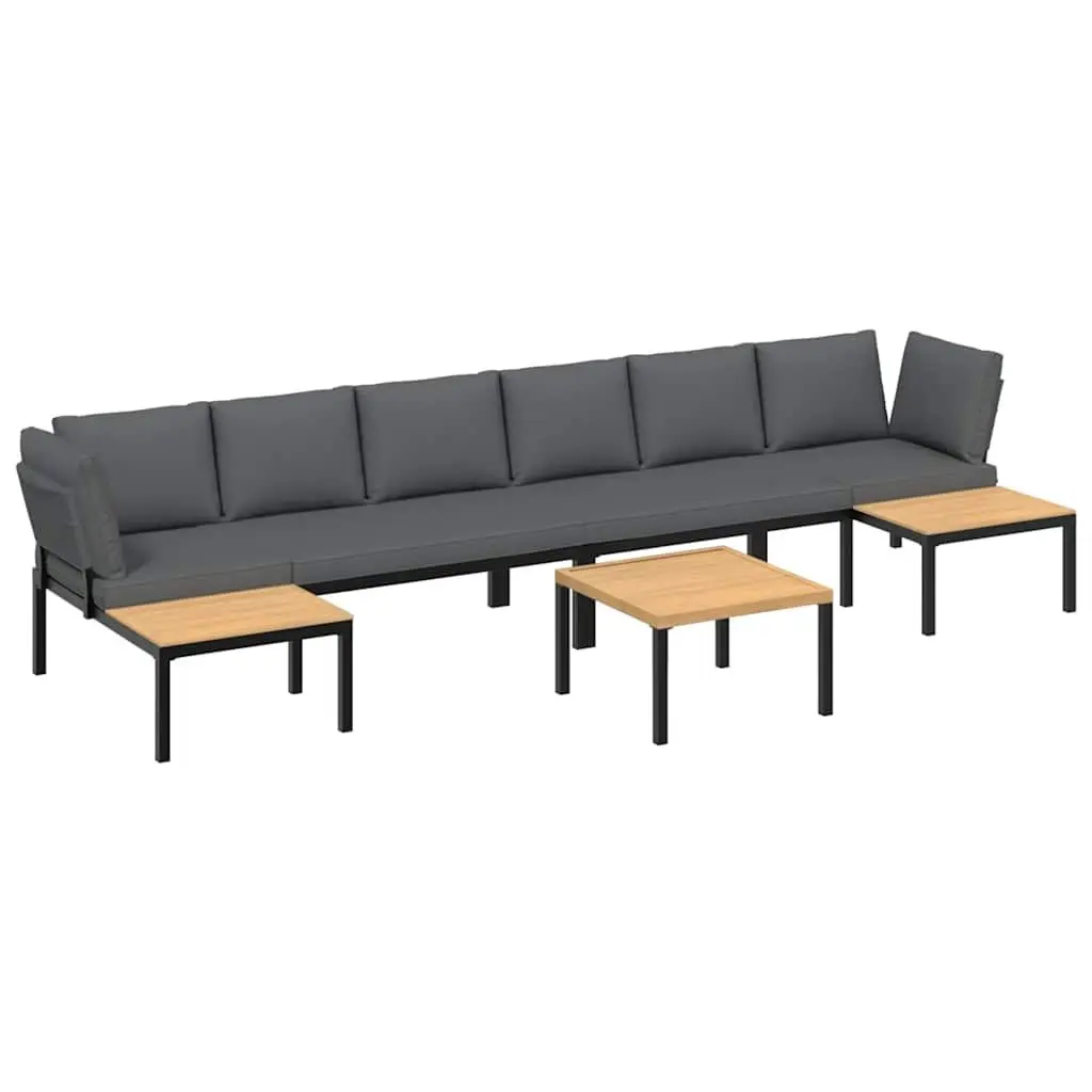 Garden Sofa Set 5 Piece Black Aluminium Outdoor Furniture with Cushions