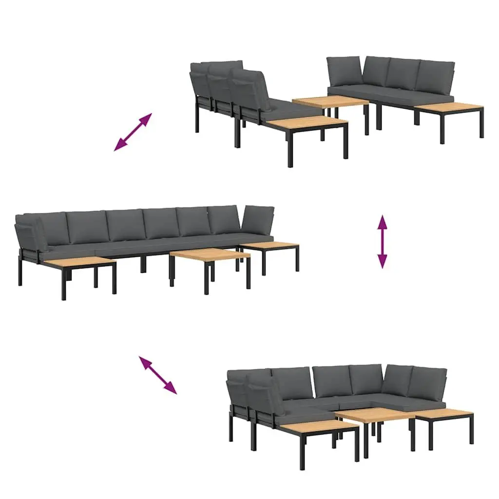 Garden Sofa Set 5 Piece Black Aluminium Outdoor Furniture with Cushions