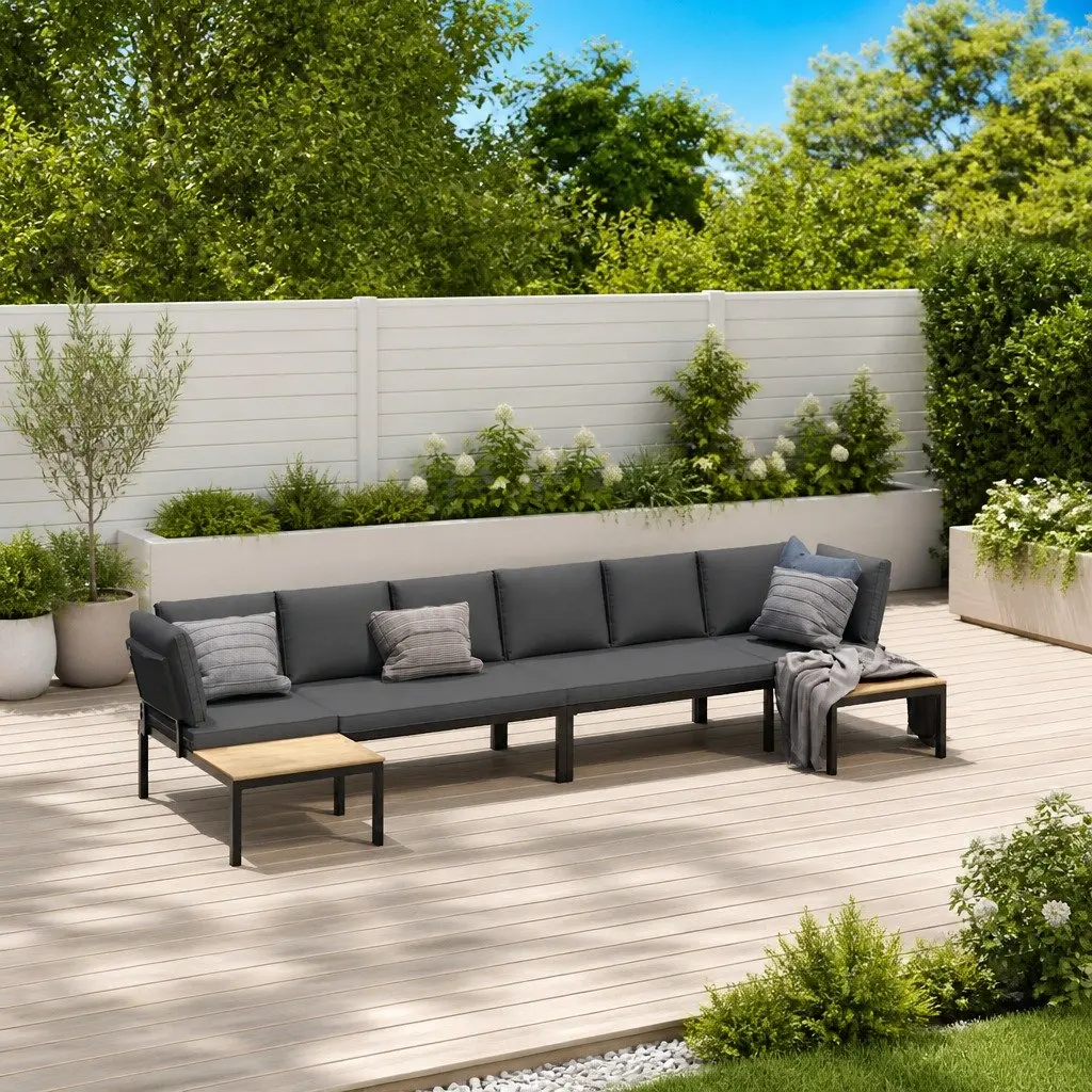 Modular Garden Sofa Set 4 Piece Outdoor Furniture Black Aluminium