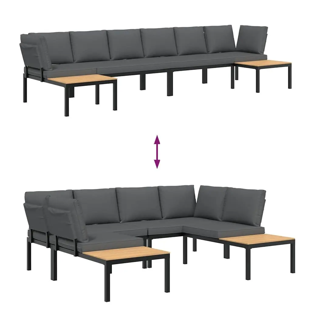Modular Garden Sofa Set 4 Piece Outdoor Furniture Black Aluminium