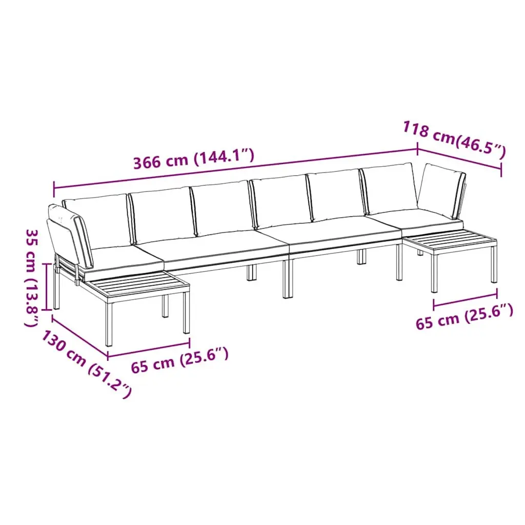 Modular Garden Sofa Set 4 Piece Outdoor Furniture Black Aluminium