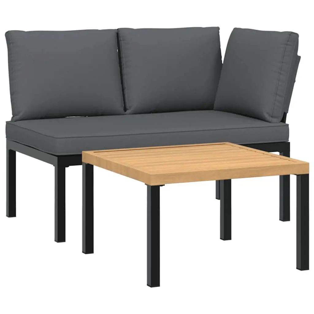 Garden Sofa Set 2 Piece Outdoor Furniture Black Aluminium with Cushions