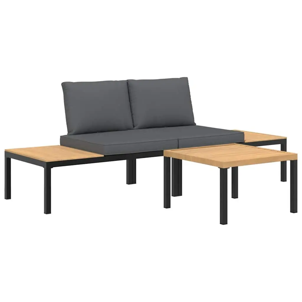3 Piece Outdoor Garden Sofa Set Cushions Black Aluminium